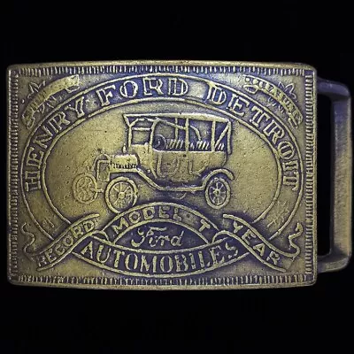 Henry Ford Motor Co Model A T Automobile Antique Car 1970s Vintage Belt Buckle • $20