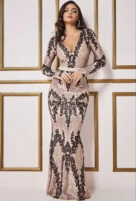 £69 • Buy Stunning GODDIVA LONG SLEEVE SEQUIN EVENING MAXI DRESS Size Uk 10