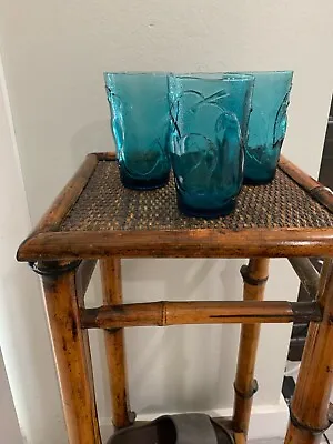 Vintage Teal  Set Of 3  Fruit Embossed Italian Juice Glasses • $30