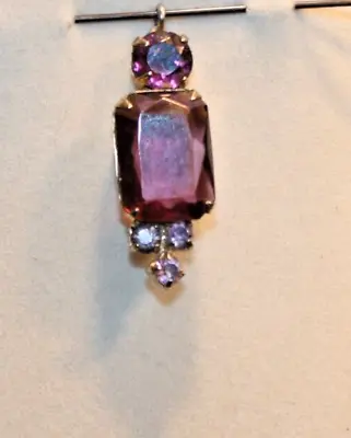 Vintage Cut Glass / Rhinestone Amethyst-colored Costume Jewelry Pendant  1.5  • $3