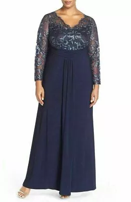 Marina Sheer Beaded Lace Sleeve Gown Dress Plus Sz 20W Navy • $91.20