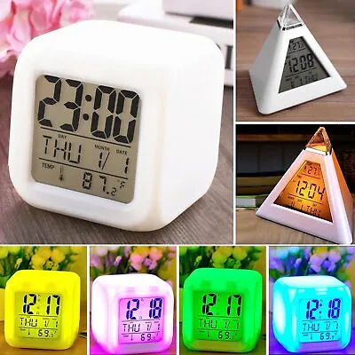 $5.98 • Buy Kids Wake Up Alarm Clock 7 Color Changing Digital LED Night Light Bedside Clock