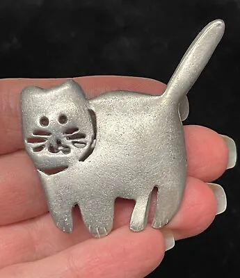 $5 • Buy Vintage Pewter Chubby Kitty Cat  Brooch Pin Jewelry 