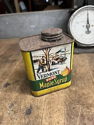 Vintage Old 1 Rare Pure Vermont VT Maple Syrup Leaf Graphic Quart Tin Metal Can • $49.99