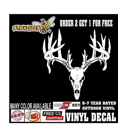 $6.99 • Buy Deer Buck Antlers Skull Hunting Car Sticker Truck Window Bumper Vinyl Graphic