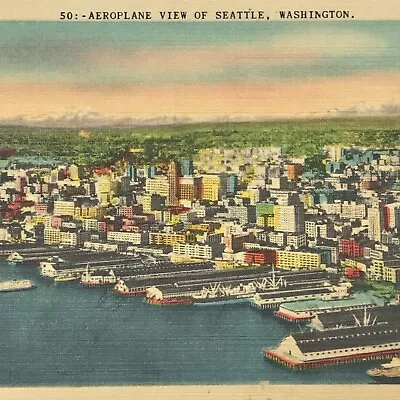 Vintage Postcard Aeroplane Aerial View Of Seattle Washington Unposted  • $3.34