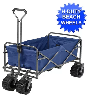 FOLDING BEACH WAGON CART TROLLEY Heavy Duty EXTRA WIDE Sand Wheels FREE POSTAGE • $129.91