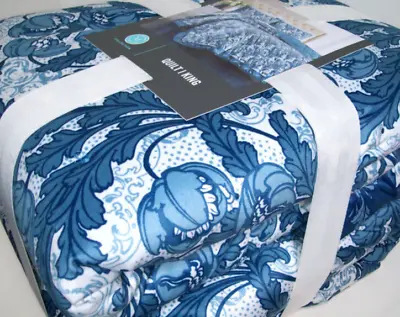 Martha Stewart Blue Nouveau Floral Vine Velvet Touch King Quilt 2 King Shams New • $209.99