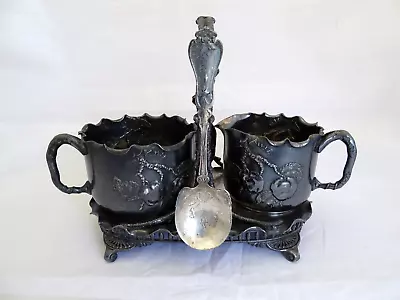 PAIRPOINT MFG CO Quadruple Plate / Creamer / Sugar Bowl / Rack / Including Spoon • $75