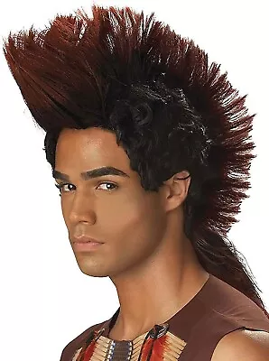 Mens Native American Indian Mohawk Wig Mohican Brave Black Brown Hair Adult • $19.88