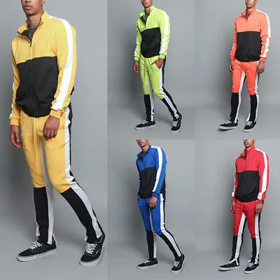 Men's Sports Track Pants & Jacket Tri-Colored Track Suit Set  S~5XL   ST5010-523 • $44.95