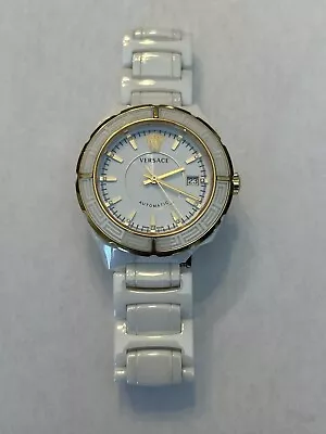 Versace DV One White Ceramic & Diamond Automatic Watch 44mm Parts/Repair - Chip • $299.95