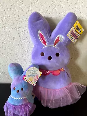 PEEPS EASTER BUNNY 6  Marshmallow + 12  PURPLE W/TUTU Ballerina Plush SET 2 NEW • $26.99