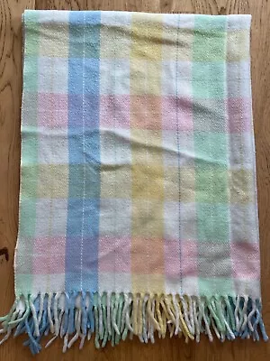 Vtg BABY BLANKET Pastel Plaid Fringe Unisex 35x44  Tennessee Woolen Mills • $22.99