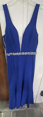 Women's Jr Sz 9 Royal Blue Halter Beaded Jewels Prom Dress Gown By Masquerade • $24