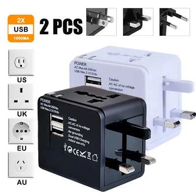 $14.09 • Buy 2Pcs Travel Adapter World Universal Plug Charger UK EU AU US Dual USB Port AU