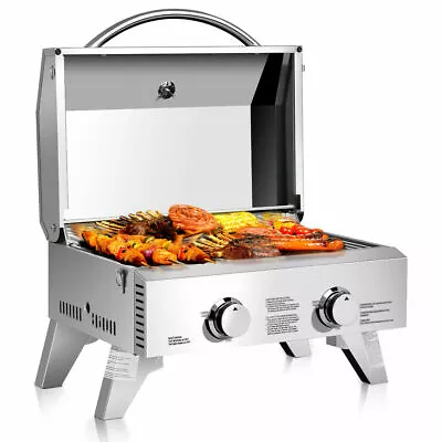 2 Burner Portable BBQ Table Top Propane Gas Grill Stainless Steel • $148.49