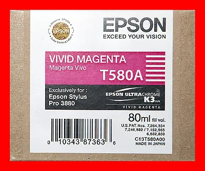 01-2025 Genuine Epson Pro 3880 T580A  T580A00 Vivid Magenta Printer Ink New • $75.89