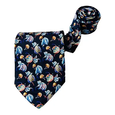 Leonard Paris Navy Blue W/ Mardi Gras Pattern Silk Neck Tie Mens Size 3.5 W 58 L • $39.99