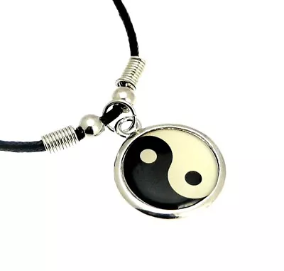 Yin Yang Pendant Necklace With Black Cord Chain Silver Colour Metal 16? Men Gift • £4.99