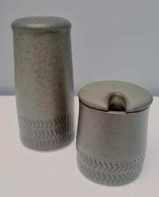 Denby Green Chevron Pepper Pot And Mustard Pot • £9.99