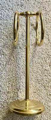 VINTAGE BRASS Bathroom TOWEL HOLDER 2 Ring Free Standing 12  TALL  NICE! • $16.45