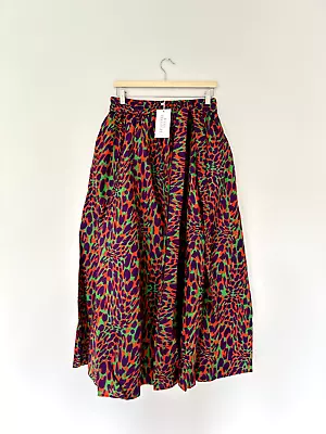 Kemi Telford Maxi Skirt O/S Green Orange Animal Print Poplin Cotton Long BNWT • £35