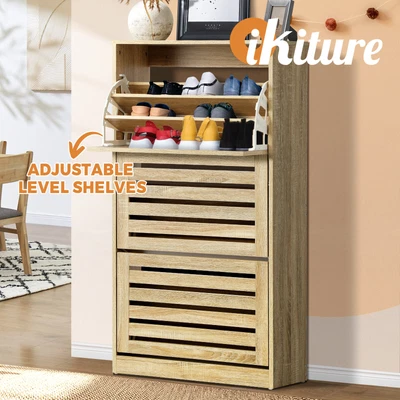 $139.90 • Buy Oikiture Shoes Rack Shoe Storage Cabinet Organiser Shelf 3 Doors 45 Pairs Wooden