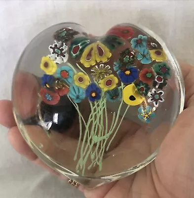 Millefiori Art Glass Heart Shaped Floral Bouquet Paperweight~think Spring • $29.99