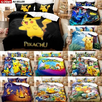 $57.99 • Buy 3D Print Bedding Set Pokemon Pikachu Duvet Covers Pillowcase Single Double Queen