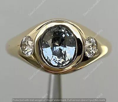 2.1Ct Simulated BlueAquamarine/Round Diamond Mens Ring 925 SterlingSilver Plated • $79.38