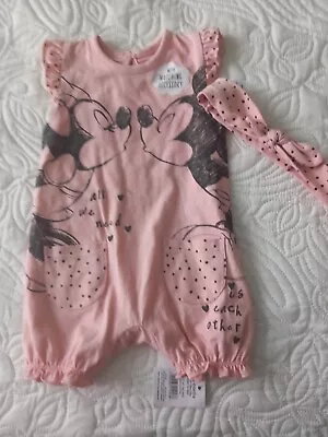 Baby Girls Pink Minnie Mouse Summer Romper In Size 0-3 Months BNWTS  • £5