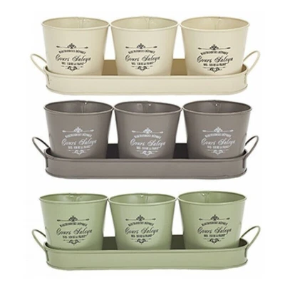£10.95 • Buy Set Of 3 Vintage Retro Style Window Plant Pots Metal Garden Flower Herb Planter