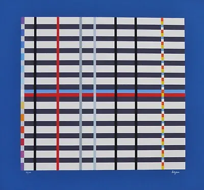 YAACOV AGAM Hommage To Mondrian (dark Blue) 1975 HAND SIGNED Tribute LITHOGRAPH • $1495