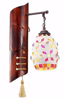 Retro Handmade Bamboo Wall Sconce Light Colorful Glass Cottage Cabin Lodge • $59