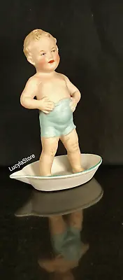 Antique Gebruder Heubach BISQUE Boy Baby Piano Boy In Tub Miniature Figurine • $580