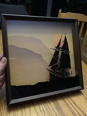 Mid Century 1974 Virgil Thrasher Lucid Lines Shadow Art Box Sailboat Sunset 🌅 • $88.95