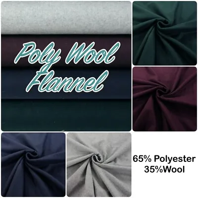 £10.45 • Buy Fabric Wool Flannel Blend Soft Brushed Warm Medium Winter Dressmaking Material