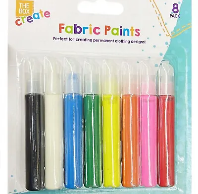 Fabric Paint Pens Permanent T-shirt Clothes Designs Assorted Colours 8 Pack • £2.99