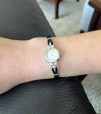 Vintage (1940s/1950s) Lady Hamilton 14K White Gold Watch With 4 Diamonds • $325