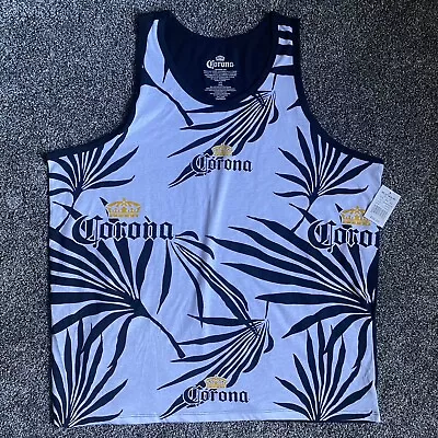 Corona Tank Top White Navy Blue Palm Beach Hawaiian Tropical Men’s Size XXL NEW • $19.95