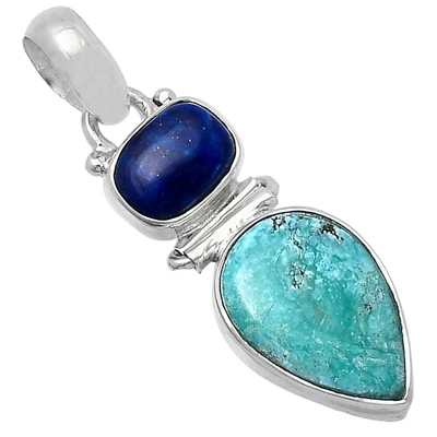 $10.99 • Buy Natural Rare Turquoise Nevada Aztec Mt & Lapis Lazuli 925 Silver Pendant P-1108