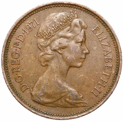 Great Britain - England - Queen Elizabeth II - Coin - 2 NEW PENCE Penny 1971 • $1.50