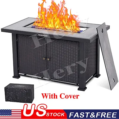 44'' Outdoor Propane Fire Pit Table Rectangle 50000 BTU Firepit Table + Cover • $229.99