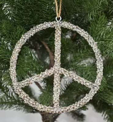 Pottery Barn 5.5  Rhinestone Wrapped World Peace Symbol Christmas Ornament • $22.99