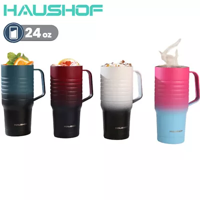 HAUSHOF 24oz Mullticolor Travel Mug Stainless Steel Vacuum Insulated With Handle • $23.99