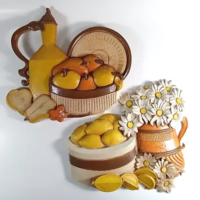 1970's SYROCO HOMCO Kitchen Fruit Wall Plaques  #7610 A & B SET OF TWO • $24.99