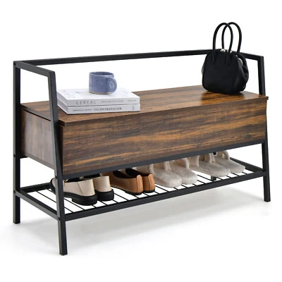 $99.95 • Buy Giantex Shoe Bench Rack Shelf Wooden Hidden Storage Box Gas Lift Industrial