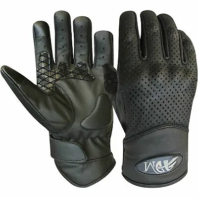 Mens Full Finger Cow Hide Leather Glove For Motorbike Out-Door Sports Black 9006 • £19.99