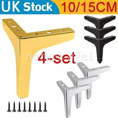 4X 10/15CM Metal Furniture Support Legs Sofa Foot Hardware Cabinet Table Stand • £12.99